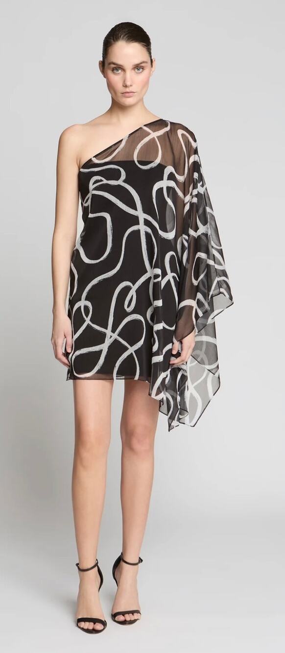 Halston Chiffon Caftan Mini Dress Black Strapless Dress Airy Caftan Sleeve 8